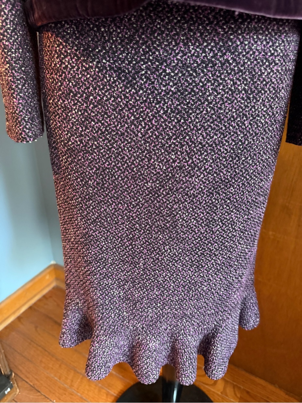 VTG Albert Nipon Classic Purple Tweed Women's Skirt Suit - Velvet Trim Sz 12 - Picture 5 of 12